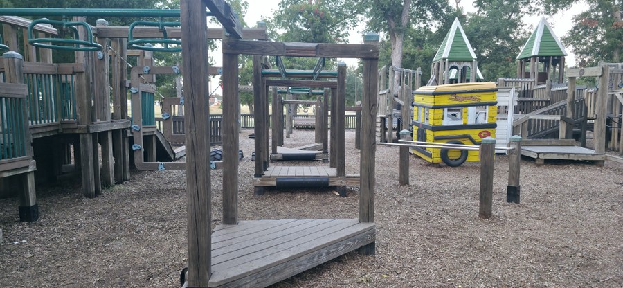 Decks and bridges inside the Leonard Park playground.