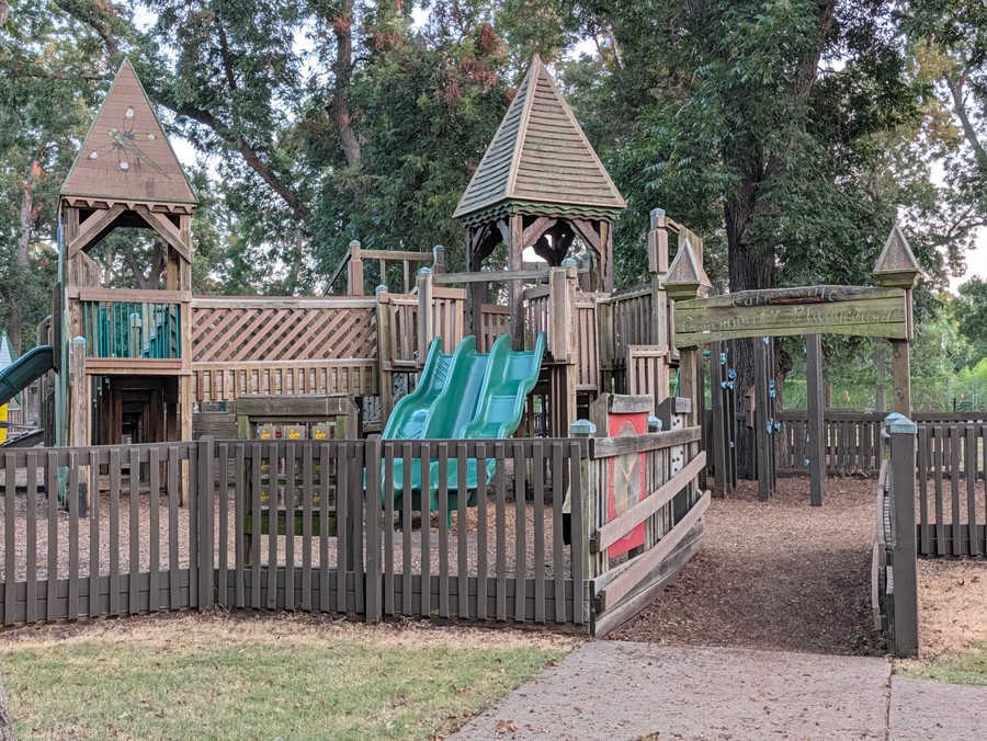 Towers and slides of the Leonard Park playground.
