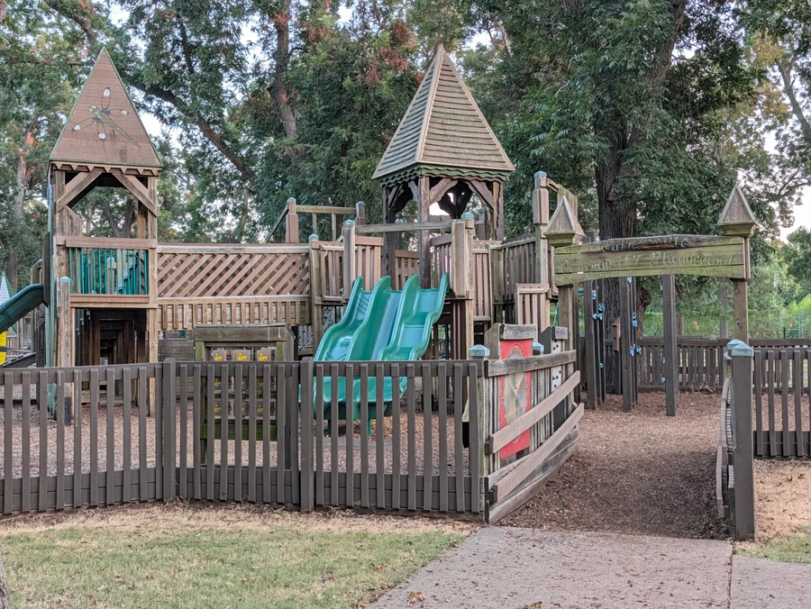 Towers and slides of the Leonard Park playground.
