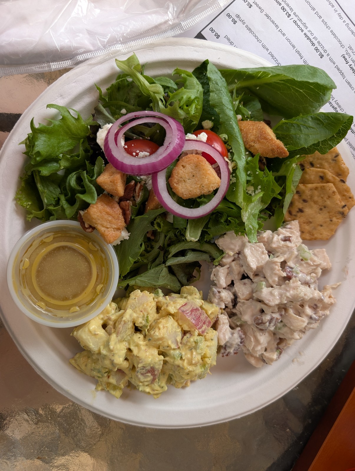 Chicken salad, potato salad and a green salad from the cafe at Lavender Ridge Farms.