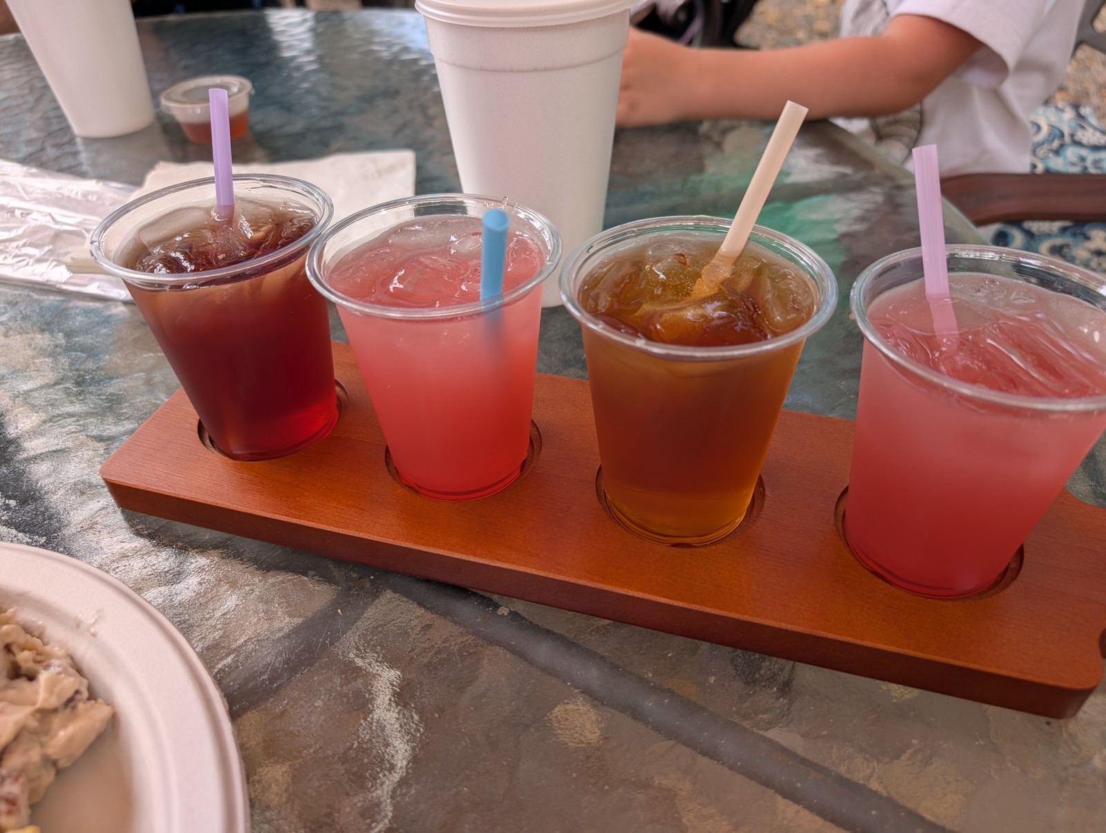 The summer flight of four lavender drinks at Lavender Ridge Farms.
