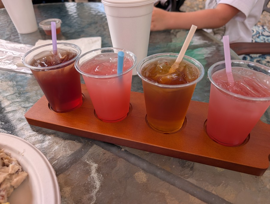The summer flight of four lavender drinks at Lavender Ridge Farms.