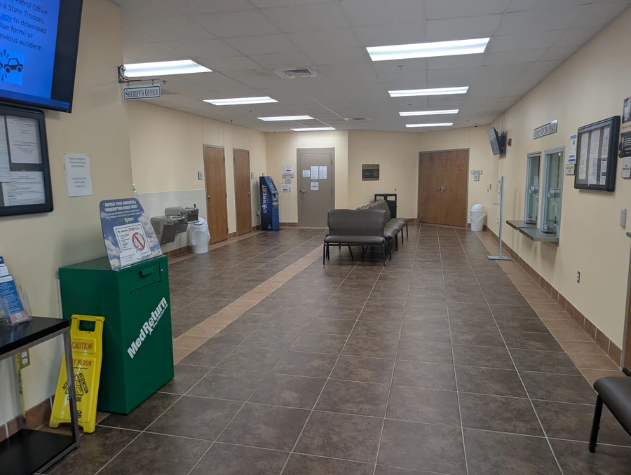 The public lobby inside the Cooke County Justice Center.