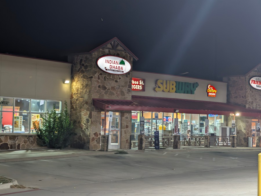 Indian Dhaba, Subway and the fried pie counter share the 82 Travel Center storefront.