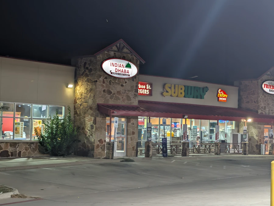 Indian Dhaba, Subway and the fried pie counter share the 82 Travel Center storefront.