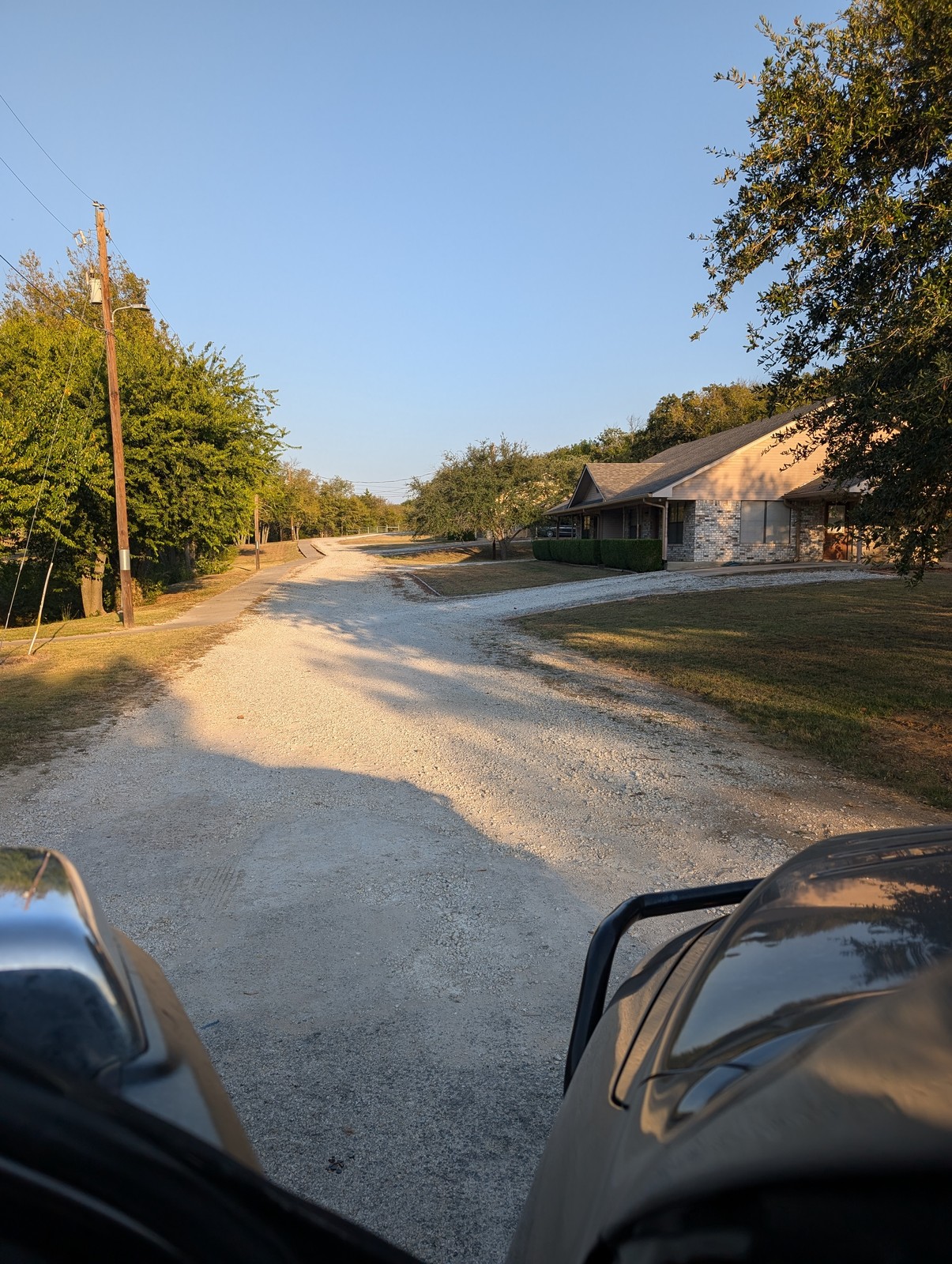 A gravel road off East Highway 82 at sunset, October 2024.